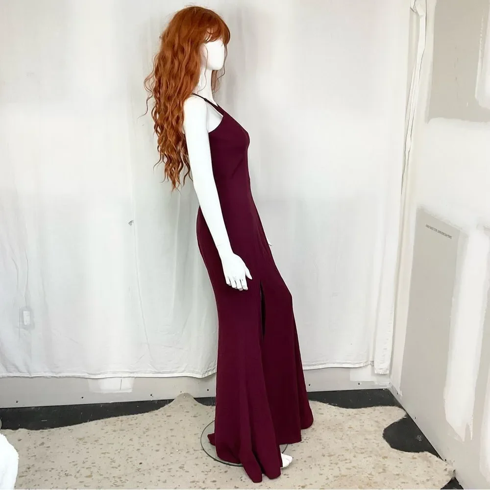 NEW Dress The Population Burgundy Iris Crepe Maxi Formal Gown S